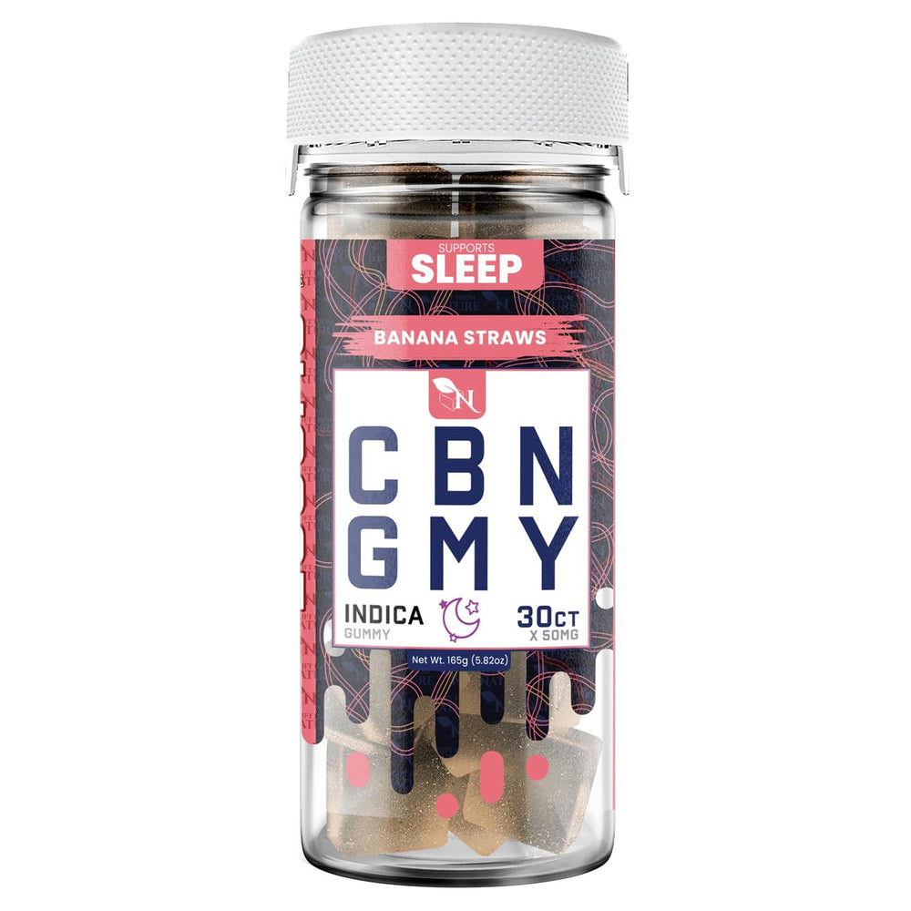CBN GUMMIES - FOR SLEEP - 30CT Banana Straws 1500mg (50mg ea.) – INDICA 3d mockup picture of real product