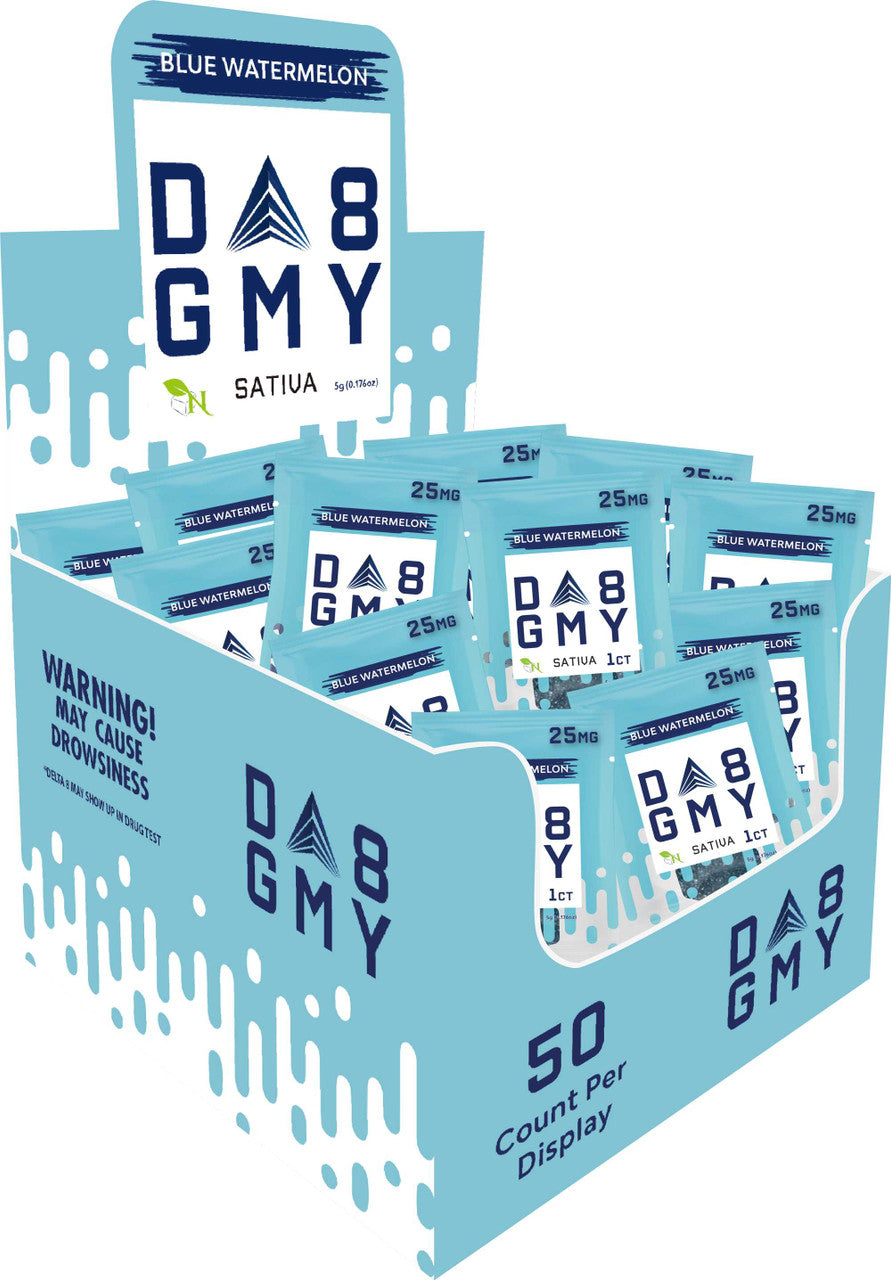 DELTA 8 GUMMIES Single Package - 50CT Blue Watermelon 25mg - SATIVA A Gift From Nature