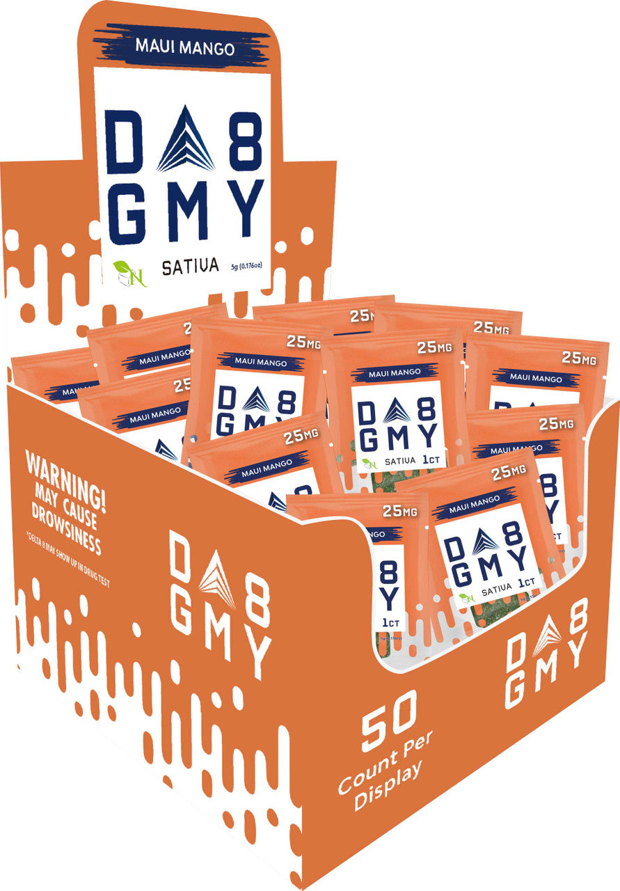DELTA 8 GUMMIES Single Package - 50CT Maui Mango 25mg - SATIVA A Gift From Nature