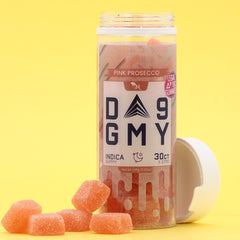 Delta 9 Pink Prosecco Indica real product with vibrant packaging and detailed labeling.