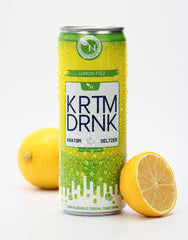 Lemon Fizz Kratom seltzer can, 80mg Mitragynine, energizing citrus-flavored fizzy drink for focus and vitality realistic picture