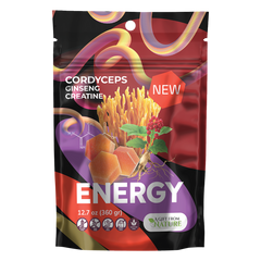 Energy Gummies front packaging with Cordyceps, Ginseng, and Creatine for stamina