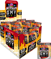 THE STRONGEST GUMMIES Single Package - 50CT - STRAWBERRY MOON - INDICA, featuring 50 indica hemp gummies with 200mg of cannabinoids each, infused with a sweet strawberry flavor