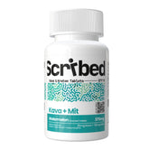 Bottle of Scribed Kava + Mit tablets on a white background
