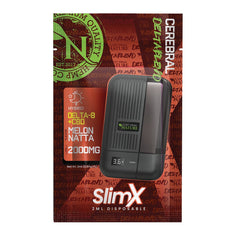 SlimX 2000mg Melon Natta disposable packaging showing Delta-8 and CBD formula, slim USB-C device, and product info