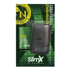 SlimX Lemon Cherry Gelato 2000mg CBD disposable vape packaging showing slim USB-C rechargeable pen and product information