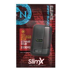 SlimX Strawb Sour 2000mg disposable vape box showing THCP, Delta-8, HHC, Delta-9, live resin blend and slim USB-C rechargeable pen