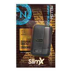 SlimX Banana Bread 2000mg disposable vape packaging with THCP, Delta-8, HHC, Delta-9, live resin and slim rechargeable USB-C device
