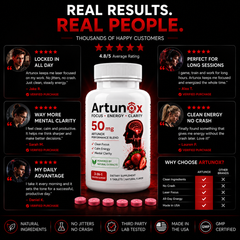 Artunox 3-in-1 Focus, Energy & Clarity Tablets - 6 Count