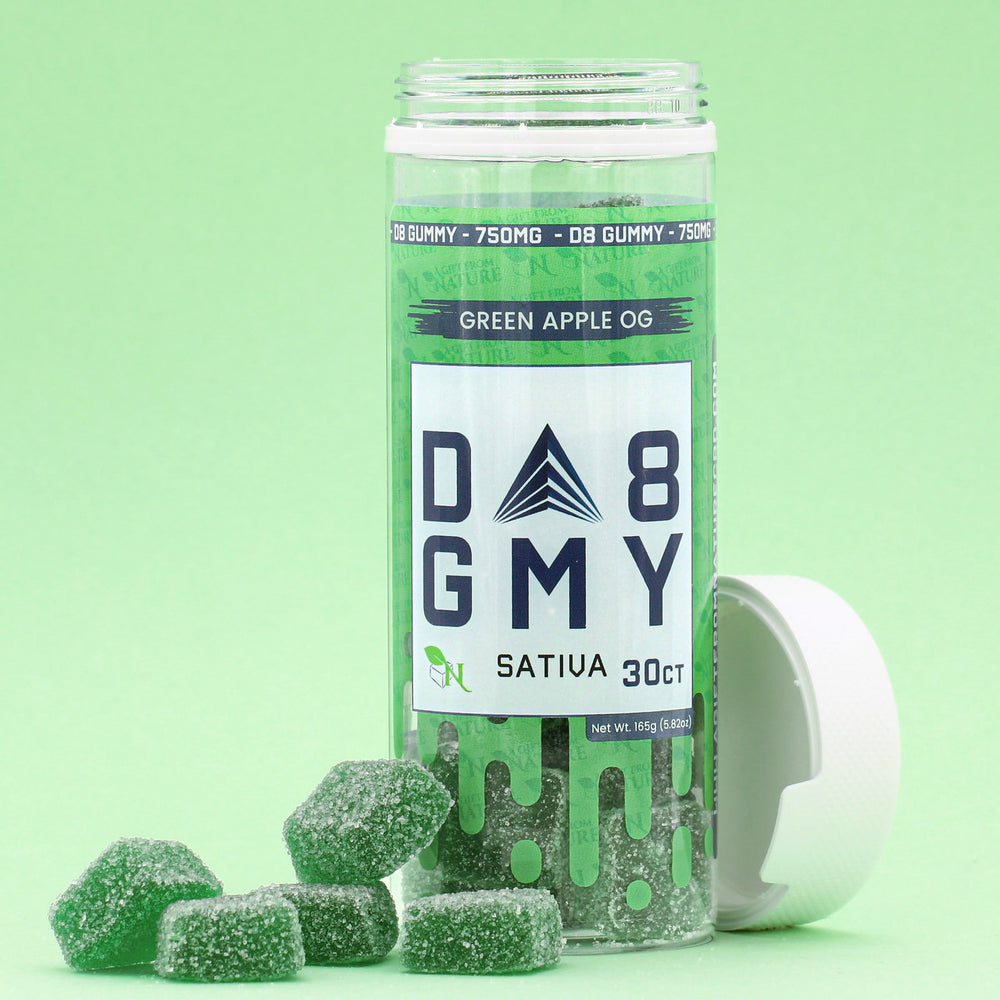 DELTA 8 GUMMIES - 30CT Green Apple OG 750mg  – SATIVA Real Product Picture