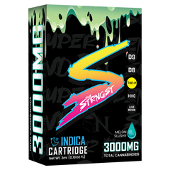 THE STRONGEST Superblend Cartridge by A Gift From Nature, featuring a blend of Delta 8, Delta 9, Live Resin, HHC, and THC-p, with 3000MG cannabinoids in Melon Slushy flavor.
