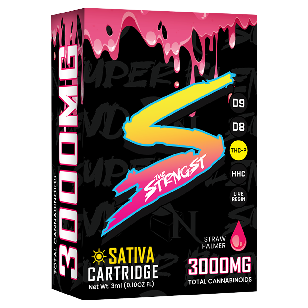 THE STRONGEST Superblend Cartridge by A Gift From Nature, featuring a blend of Delta 8, Delta 9, Live Resin, HHC, and THC-p, with 3000MG cannabinoids in Straw Palmer flavor