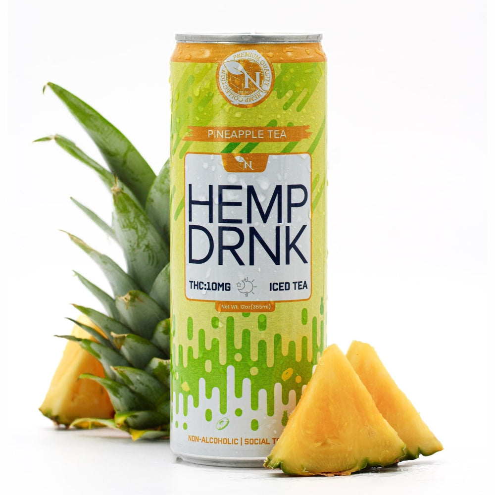 Pineapple Tea CBD and Delta-9 THC tea can, 40mg CBD and 10mg THC, non-alcoholic fizzy drink for relaxation 4 pack, real product picture