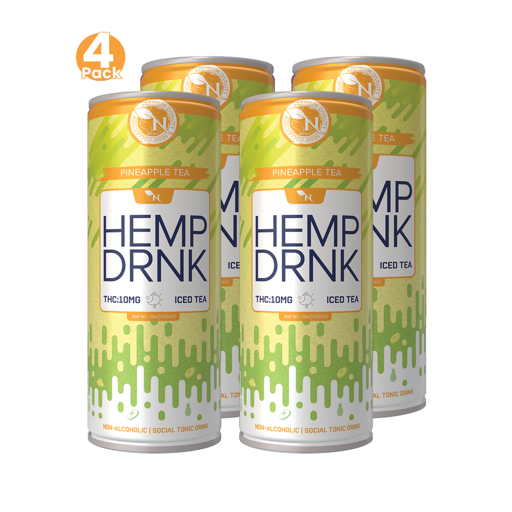 Pineapple Tea CBD and Delta-9 THC tea can, 40mg CBD and 10mg THC, non-alcoholic fizzy drink for relaxation 4 pack