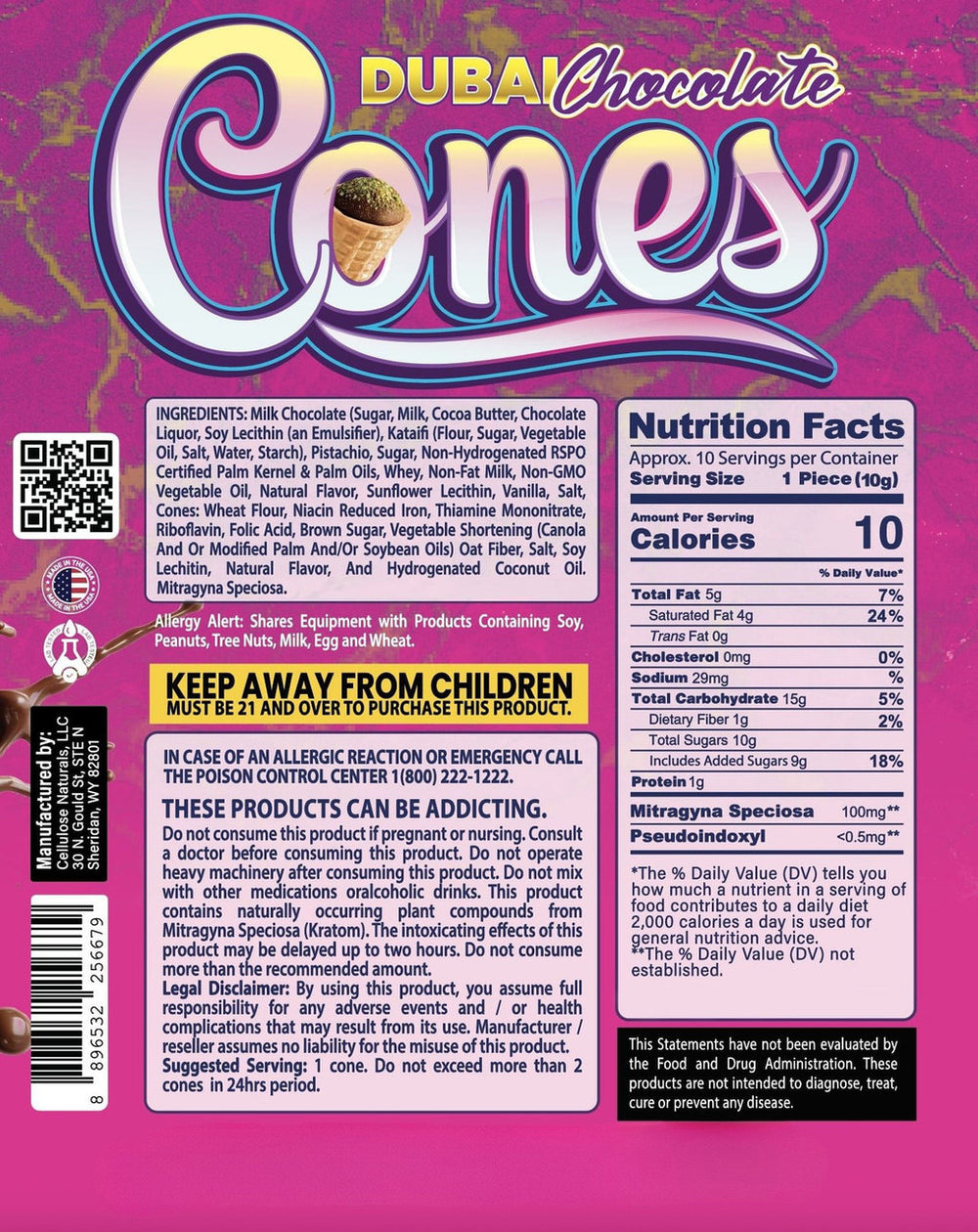 Kratom Cones with Dubai Chocolate Infused label