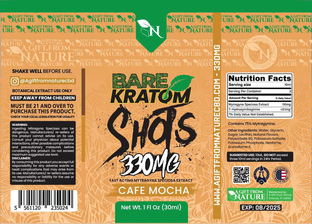 BARE KRATOM SHOTS - CAFE MOCHA - 330MG A Gift From Nature