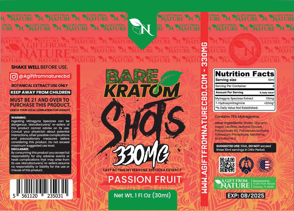 BARE KRATOM SHOTS - PASSION FRUIT - 330MG A Gift From Nature
