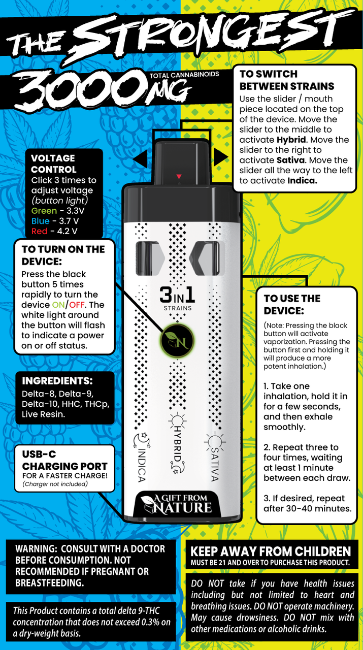 THE STRONGEST - LEMONADE/BLUE RAGE - 3IN1 - 3000MG A Gift From Nature package backside