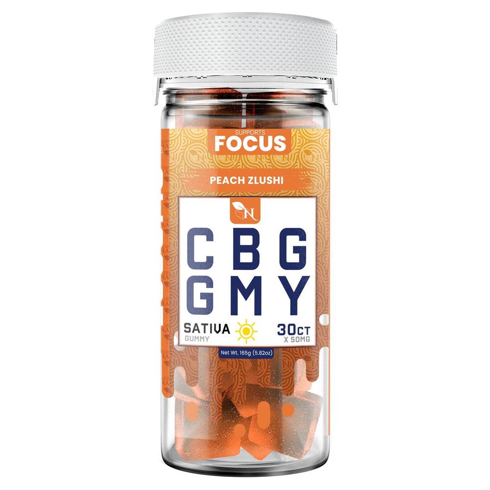 CBG GUMMIES - FOR ENERGY - 30CT Peach Zlushi 1500mg (50mg ea.) –  SATIVA 3d mock up picture