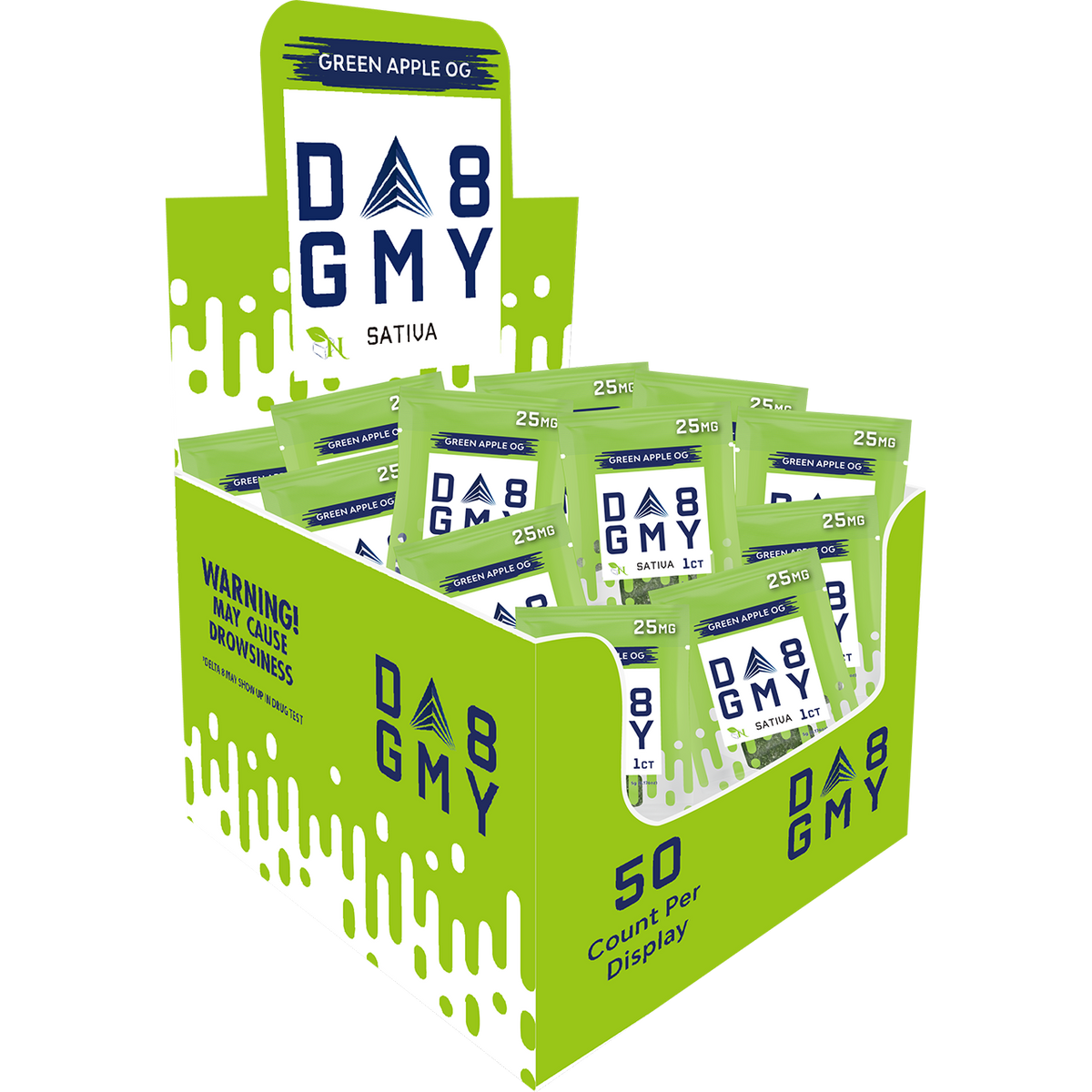 DELTA 8 GUMMIES Single Package - 50CT Green Apple OG 25mg - SATIVA