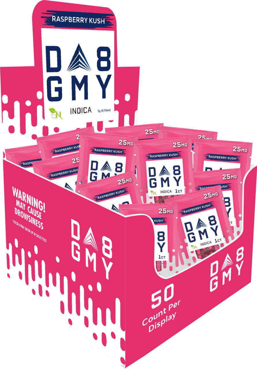 DELTA 8 GUMMIES Single Package - 50CT Raspberry Kush 25mg - INDICA A Gift From Nature