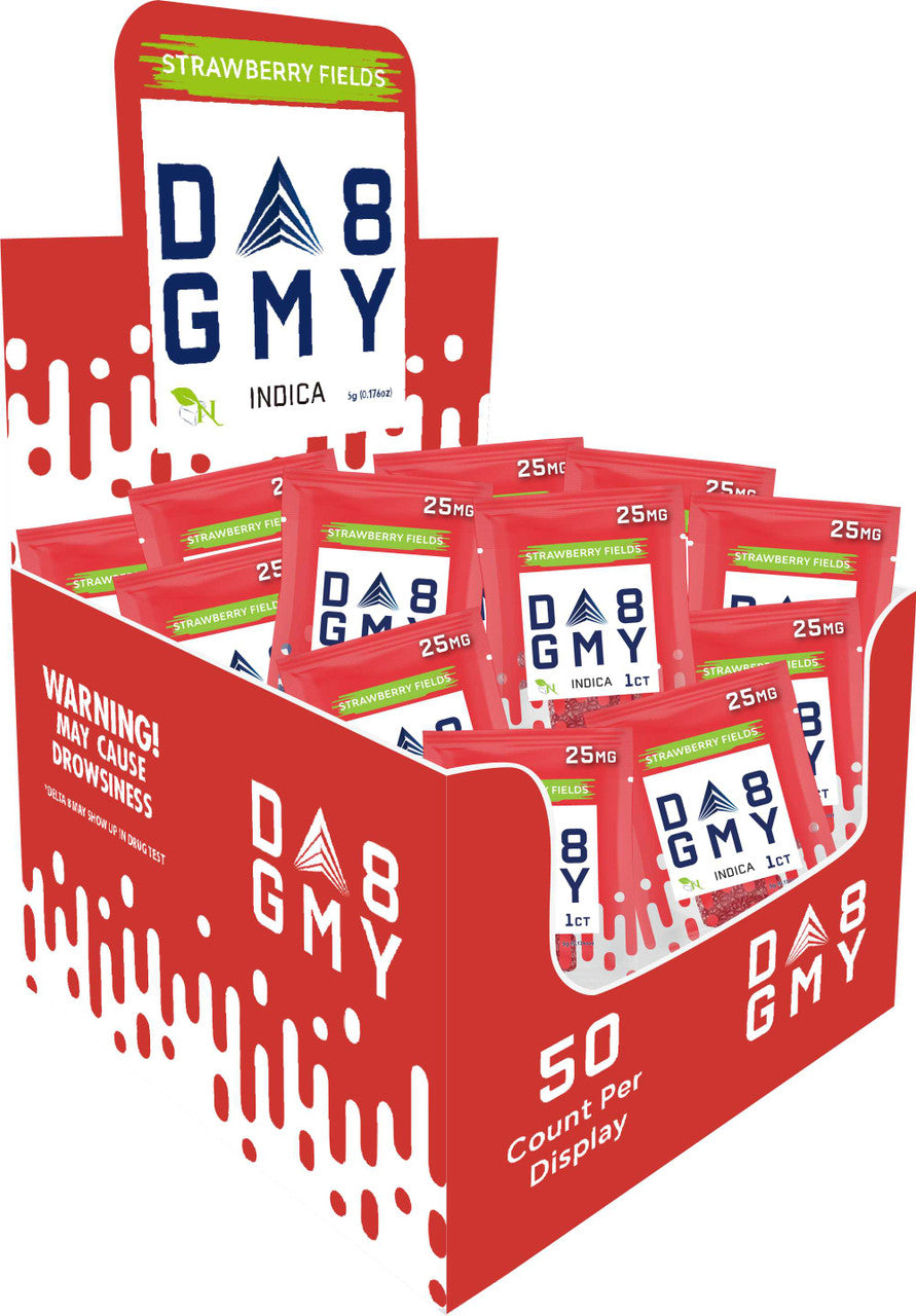 DELTA 8 GUMMIES Single Package - 50CT Strawberry Fields 25mg - INDICA A Gift From Nature