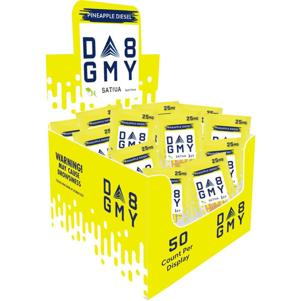 DELTA 8 GUMMIES Single Package - 50CT Pineapple Diesel 25mg - SATIVA A Gift From Nature