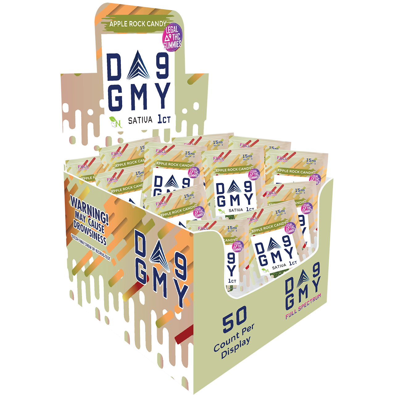 Delta 9 Gummies 50 count Package vibrant picture Sativa