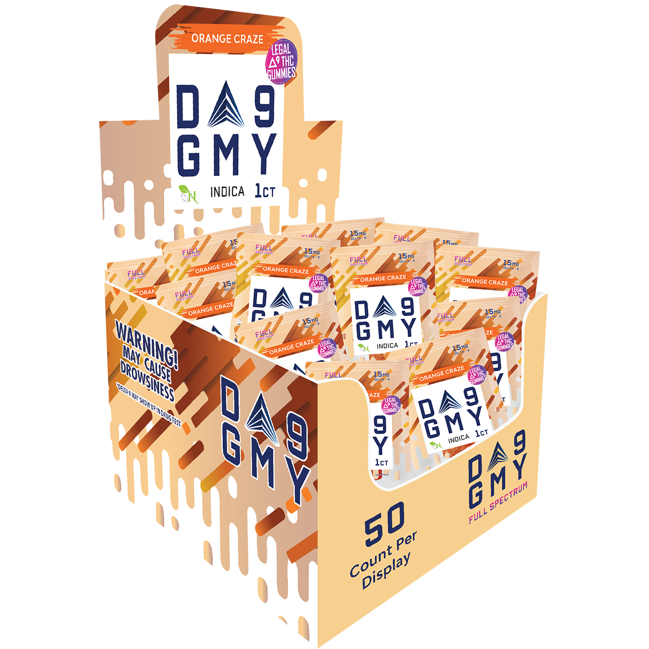DELTA 9 GUMMIES Single Package 50CT Orange Craze INDICA