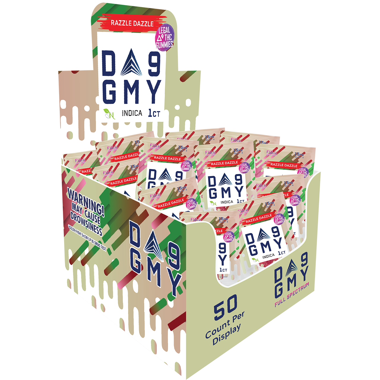DELTA 9 GUMMIES Single Package 50 Count Razzle Dazzle INDICA