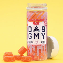 Peach Fuzz Delta 9 Gummies - Indica real product with gummies shown below