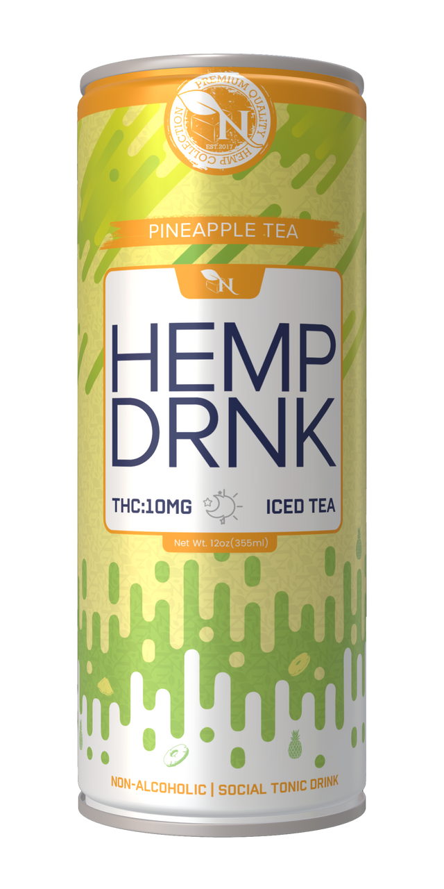 Pineapple Tea CBD and Delta-9 THC tea can, 40mg CBD and 10mg THC, non-alcoholic fizzy drink for relaxation