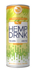 Pineapple Tea CBD and Delta-9 THC tea can, 40mg CBD and 10mg THC, non-alcoholic fizzy drink for relaxation