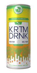 Mango Bubbles Kratom seltzer can, 130mg Mitragynine, energizing citrus-flavored fizzy drink for focus and vitality