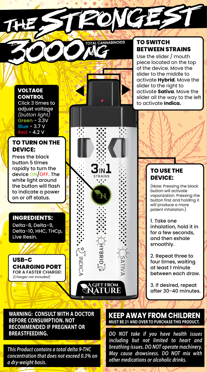 THE STRONGEST - CAKE/LEMON HEFTY - 3IN1 - 3000MG A Gift From Nature 3d mockup backside of package