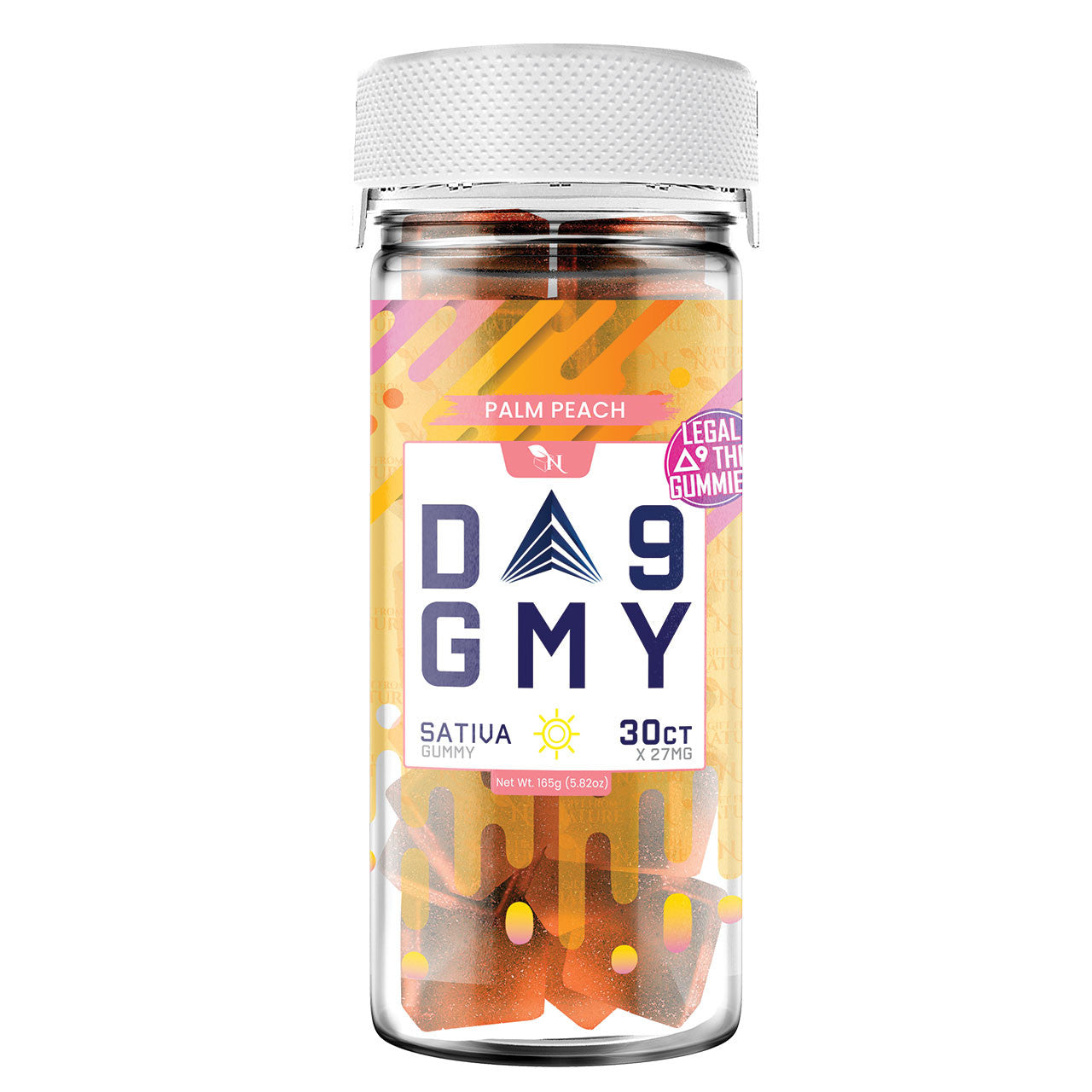 Vibrant packaging for Palm Peach Delta 9 Gummies – Sativa