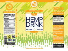 Pineapple Tea CBD and Delta-9 THC tea can, 40mg CBD and 10mg THC, non-alcoholic fizzy drink for relaxation product label
