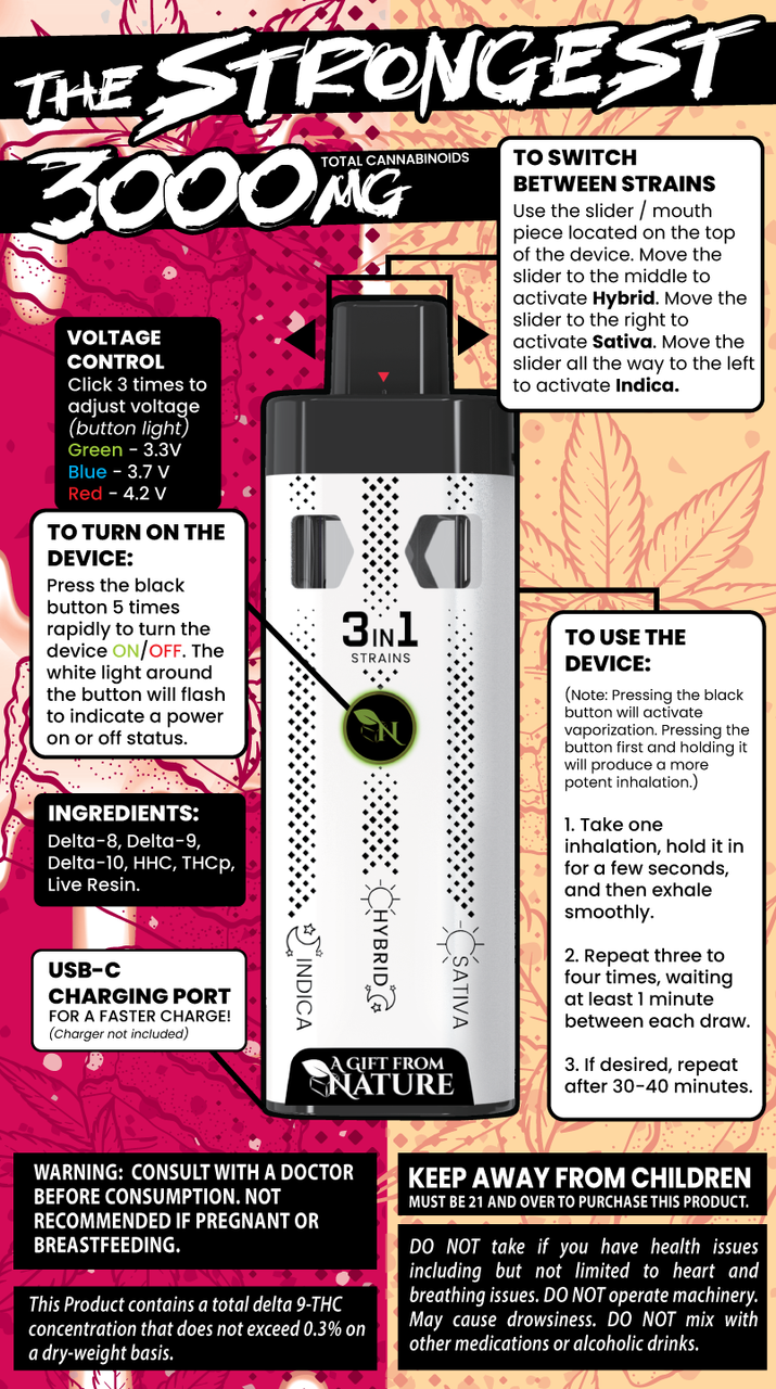 THE STRONGEST - CAKE/RED VELVET - 3IN1 - 3000MG A Gift From Nature 3d mokcup package backside