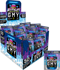 THE STRONGEST GUMMIES Single Package - 50CT - STELLA BLUE - SATIVA, featuring 50 sativa hemp gummies with 200mg of cannabinoids each, infused with a refreshing blueberry flavor