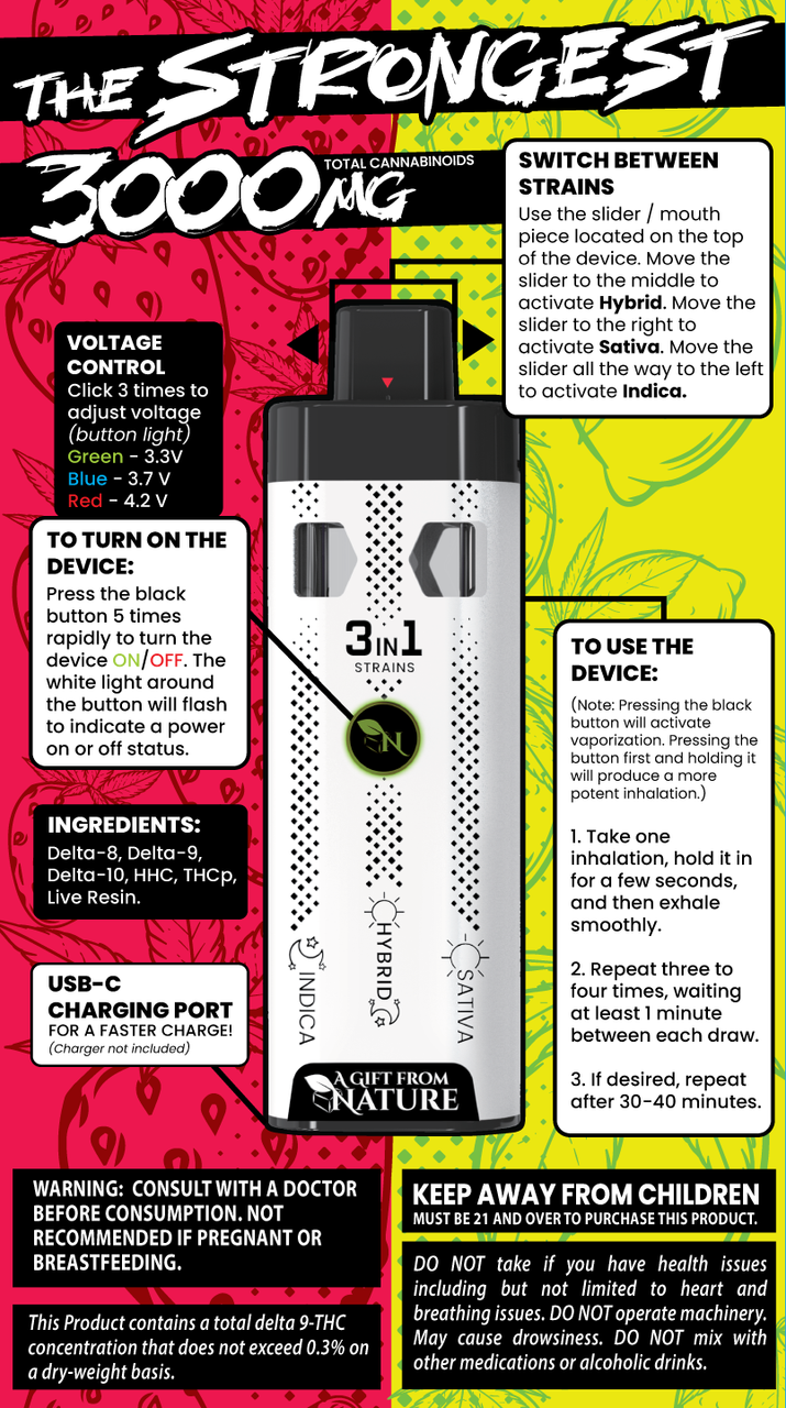 THE STRONGEST - LEMONADE/STRONGBERRY - 3IN1 - 3000MG A Gift From Nature 3d mockup backside of the package