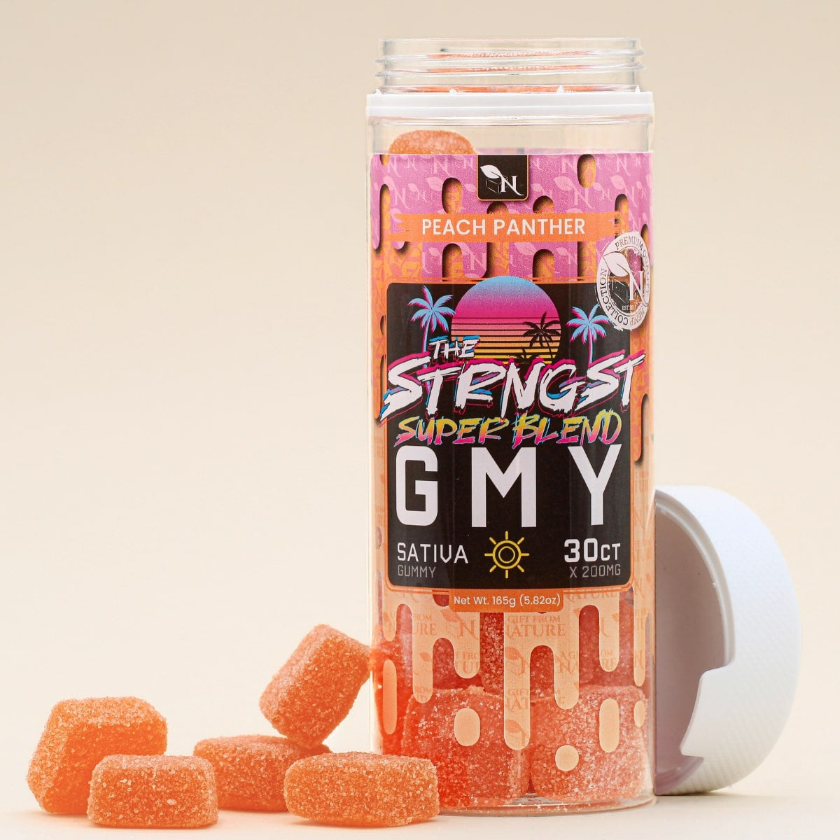 THE STRONGEST GMY - 30CT Peach Panther 6000mg (200mg ea.) - SATIVA real picture of the jar and gummies