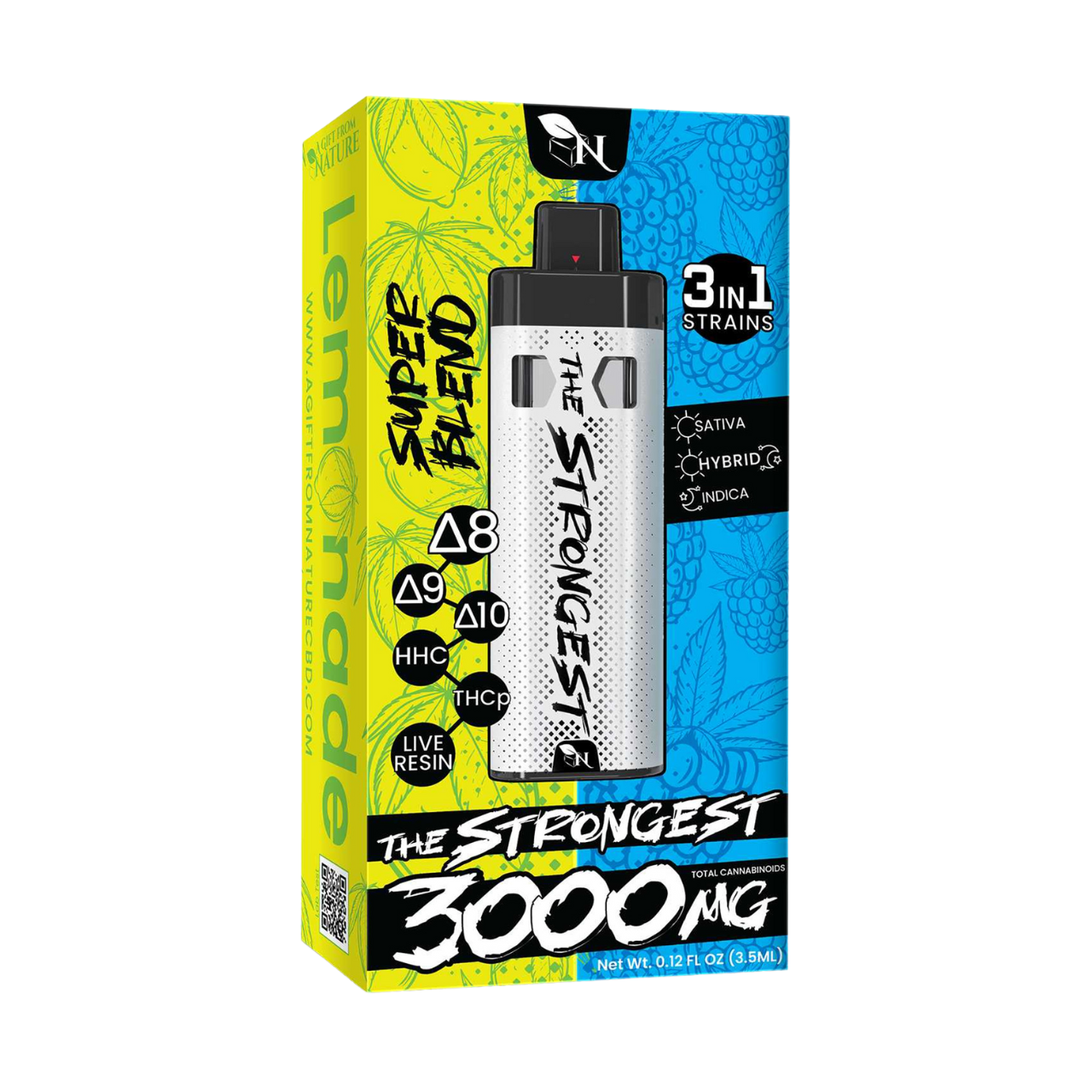 THE STRONGEST - LEMONADE/BLUE RAGE - 3IN1 - 3000MG A Gift From Nature 3d mockup