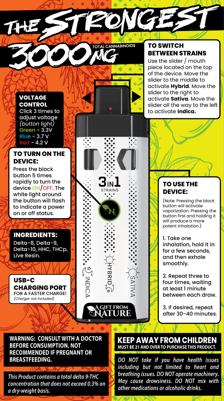 THE STRONGEST - LEMONADE/TROPIC THUNDER - 3IN1 - 3000MG A Gift From Nature 3d mokcup package backside