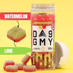 DELTA 9 GUMMIES HYBRID - 30CT Watermelon Lime 810mg (15mg ea.) real product picture with gummies