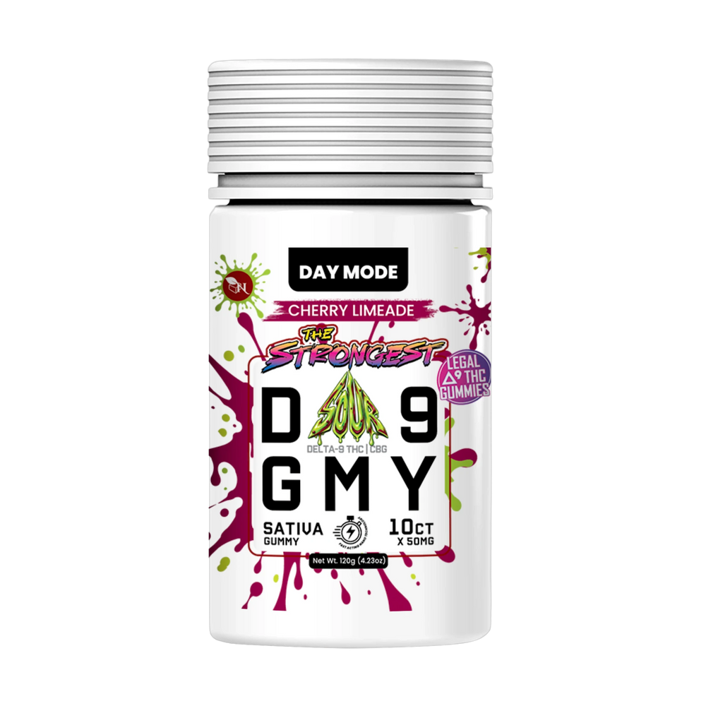 Cherry Limeade Delta 9 Sour Gummies jar, 10 count, 30 mg Delta-9 THC + 20 mg CBG per gummy, Sativa Day Mode – A Gift From Nature