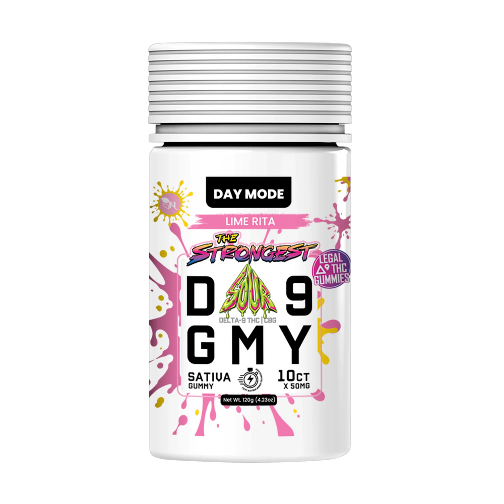 Lime Rita Delta 9 Sour Gummies jar, 10 count, 30 mg Delta-9 THC + 20 mg CBG per gummy, Sativa Day Mode – A Gift From Nature