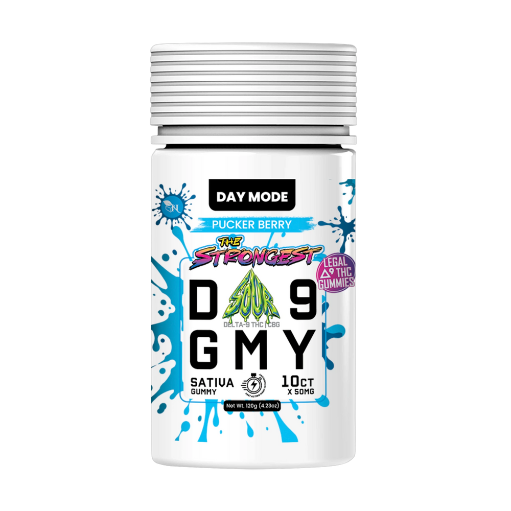 Pucker Berry Delta 9 Sour Gummies jar, 10 count, 30 mg Delta-9 THC + 20 mg CBG per gummy, Sativa Day Mode – A Gift From Nature